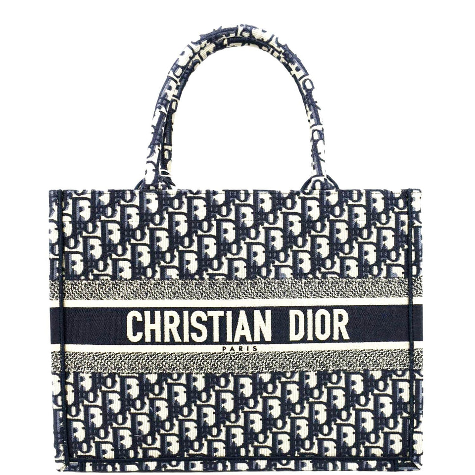 Christian Dior Book Small Oblique Embroidery Tote Bag Blue