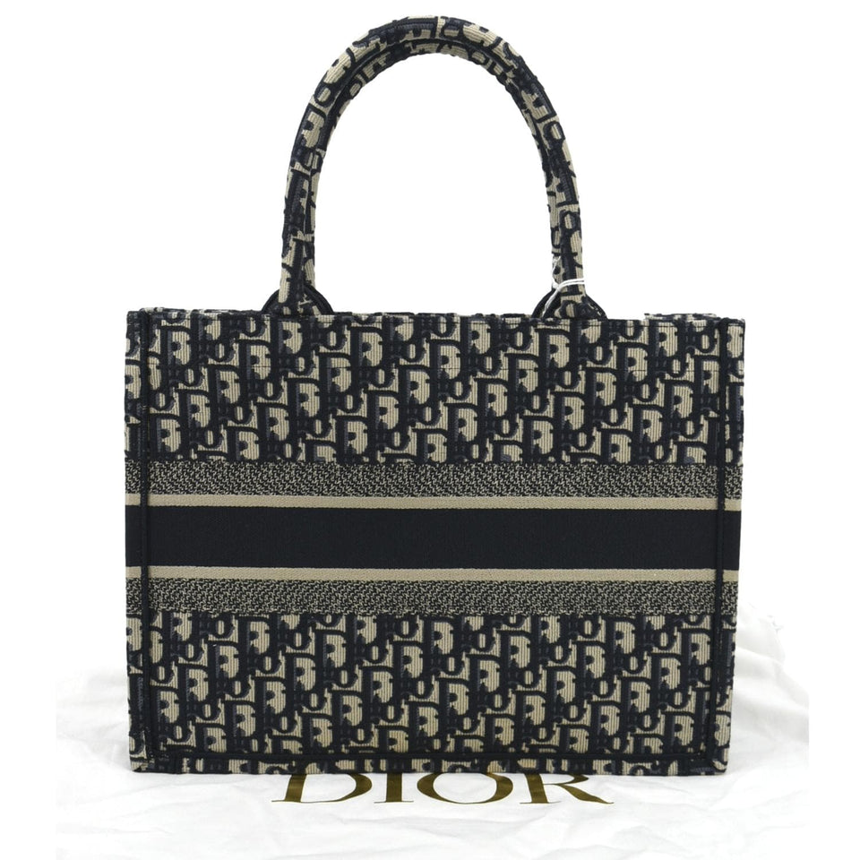 Christian Dior Book Small Oblique Embroidery Tote Bag Blue
