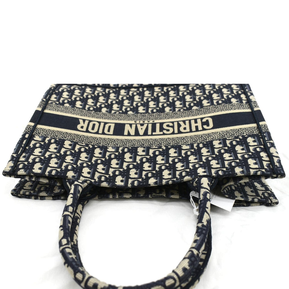 Christian Dior Book Small Oblique Embroidery Tote Bag Blue