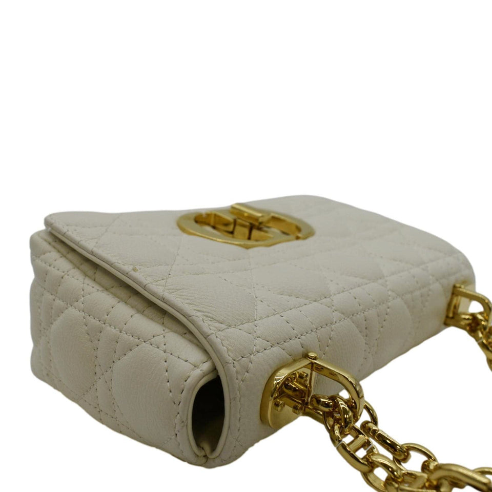 Christian Dior Caro Small Supple Cannage Calfskin Leather Shoulder Bag Ivory