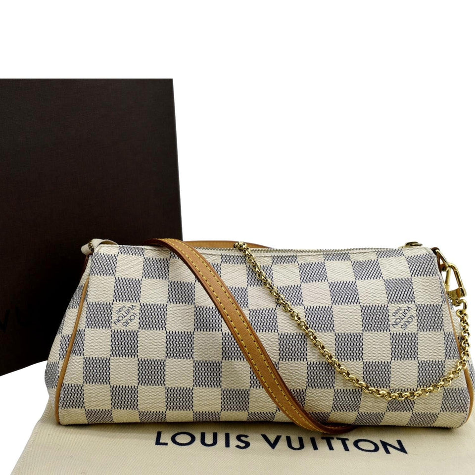 Louis Vuitton Pochette Eva Damier Azur Crossbody Clutch Bag White