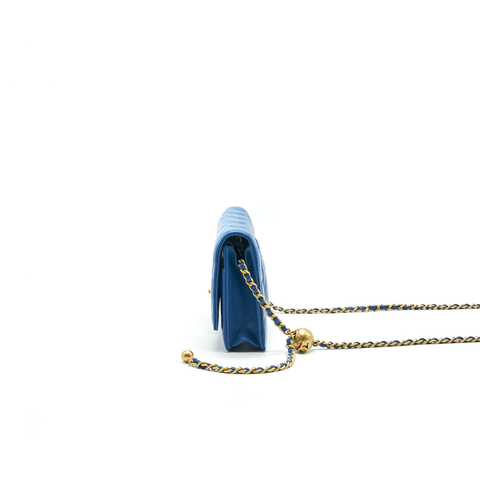 Chanel Lambskin Quilted CC Pearl Crush Wallet On Chain Blue with