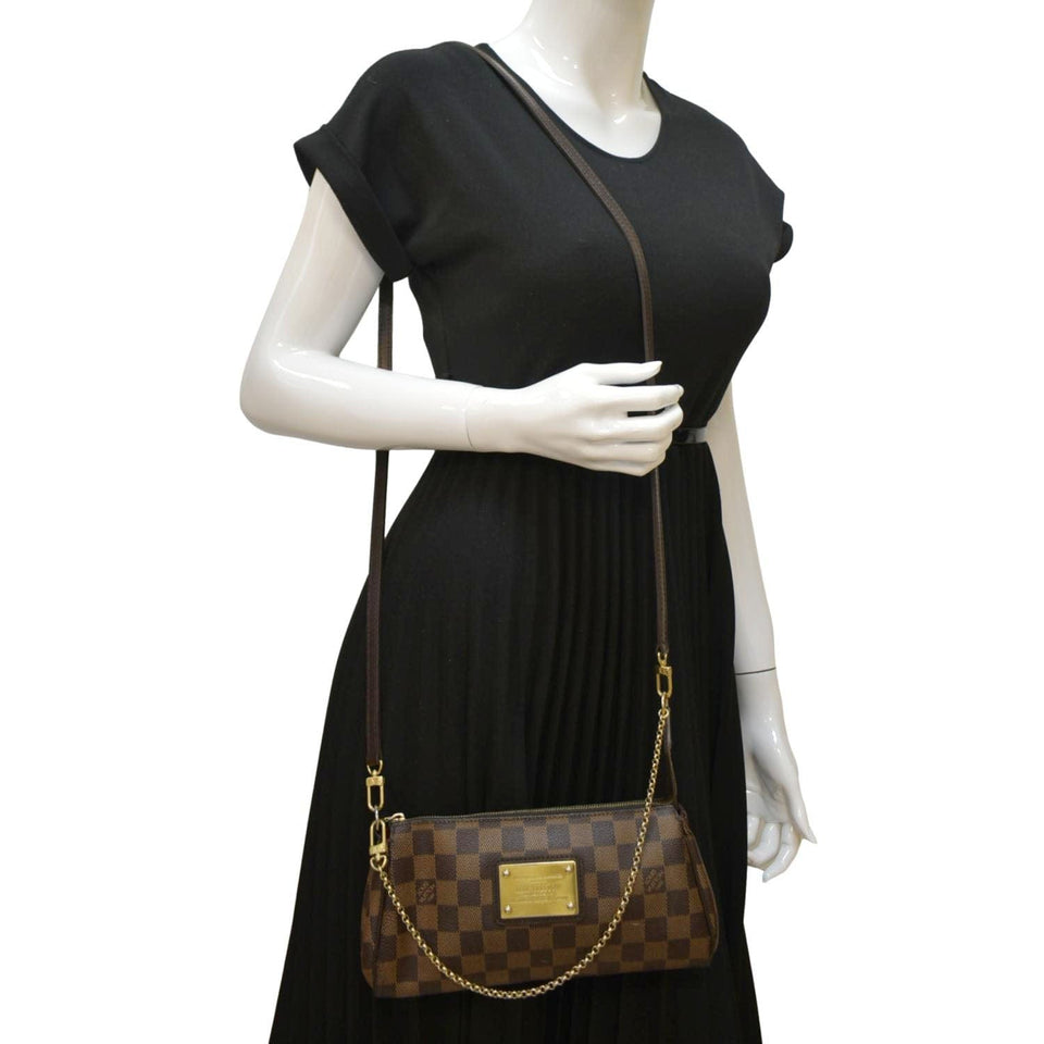 Louis Vuitton Eva Pochette Damier Ebene Clutch Crossbody Bag Brown