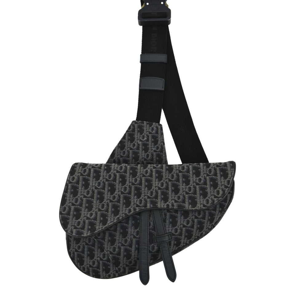 Christian Dior Saddle Oblique Jacquard Crossbody Bag Black