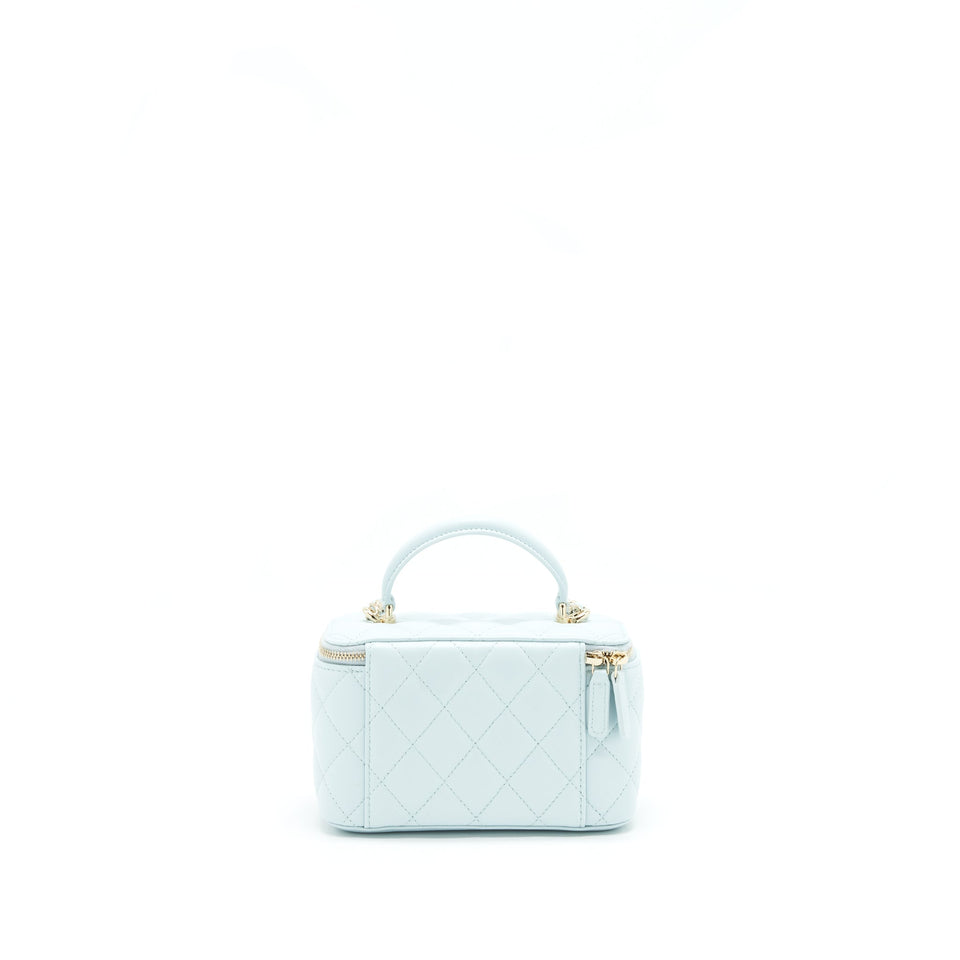 Chanel 21K Rectangular Top handle Vanity with Chain Baby Blue L