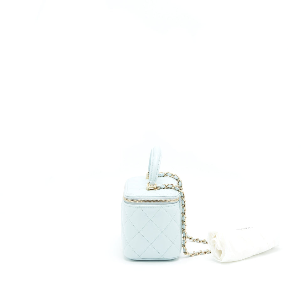 Chanel 21K Rectangular Top handle Vanity with Chain Baby Blue L