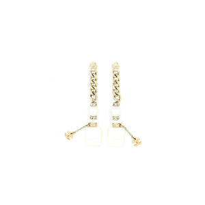 Chanel NO.5 Perfume Bottle Pearl Drop Earrings Light Gold Tone