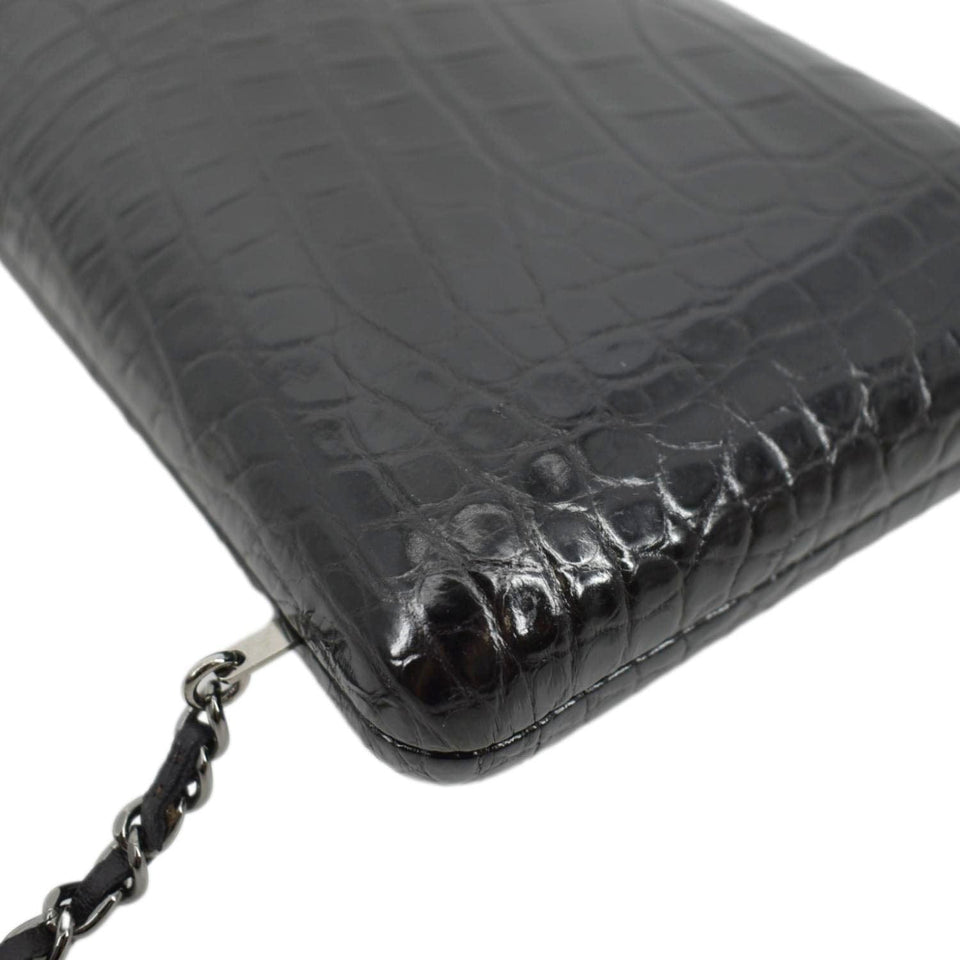 Chanel Chain Alligator Leather Clutch Bag Black