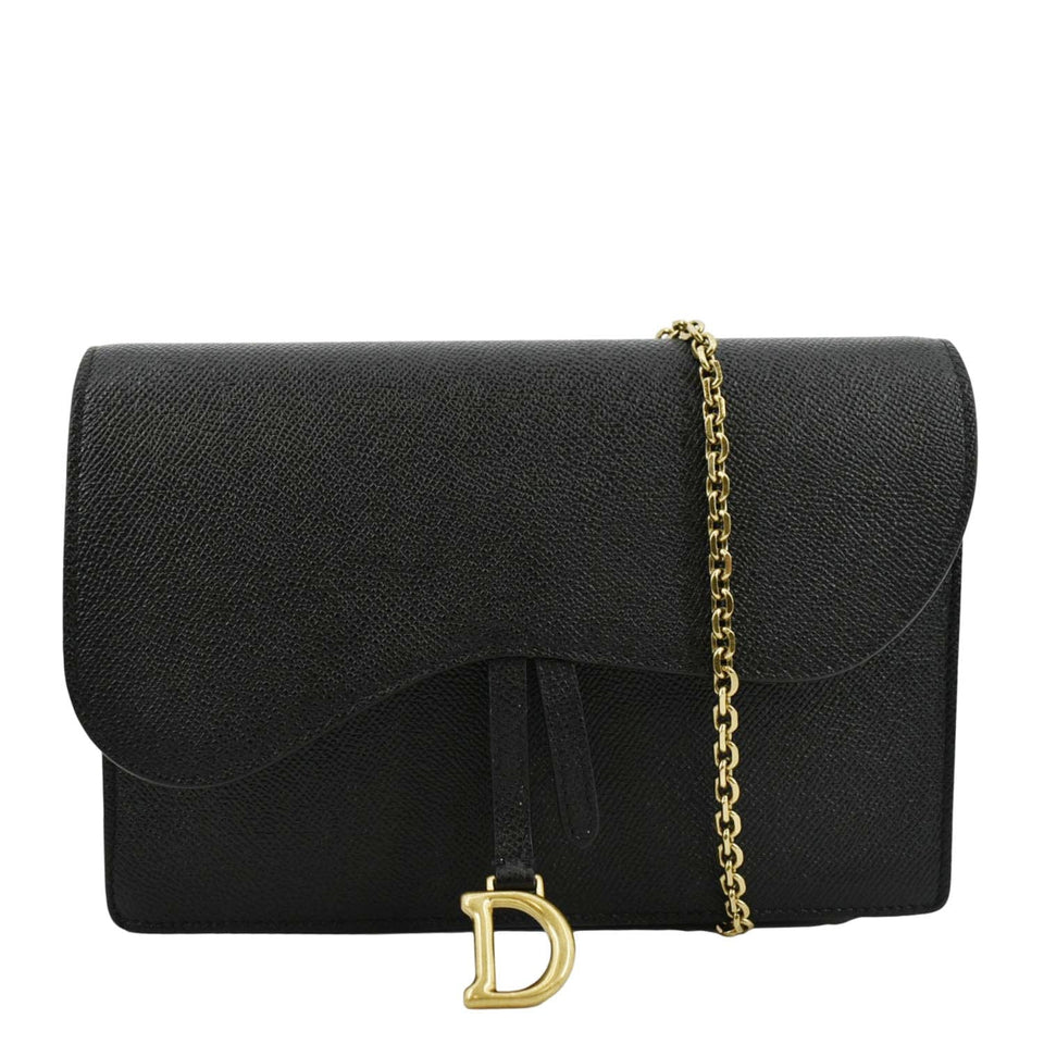 Christian Dior Long Saddle Leather Crossbody Chain Wallet Black