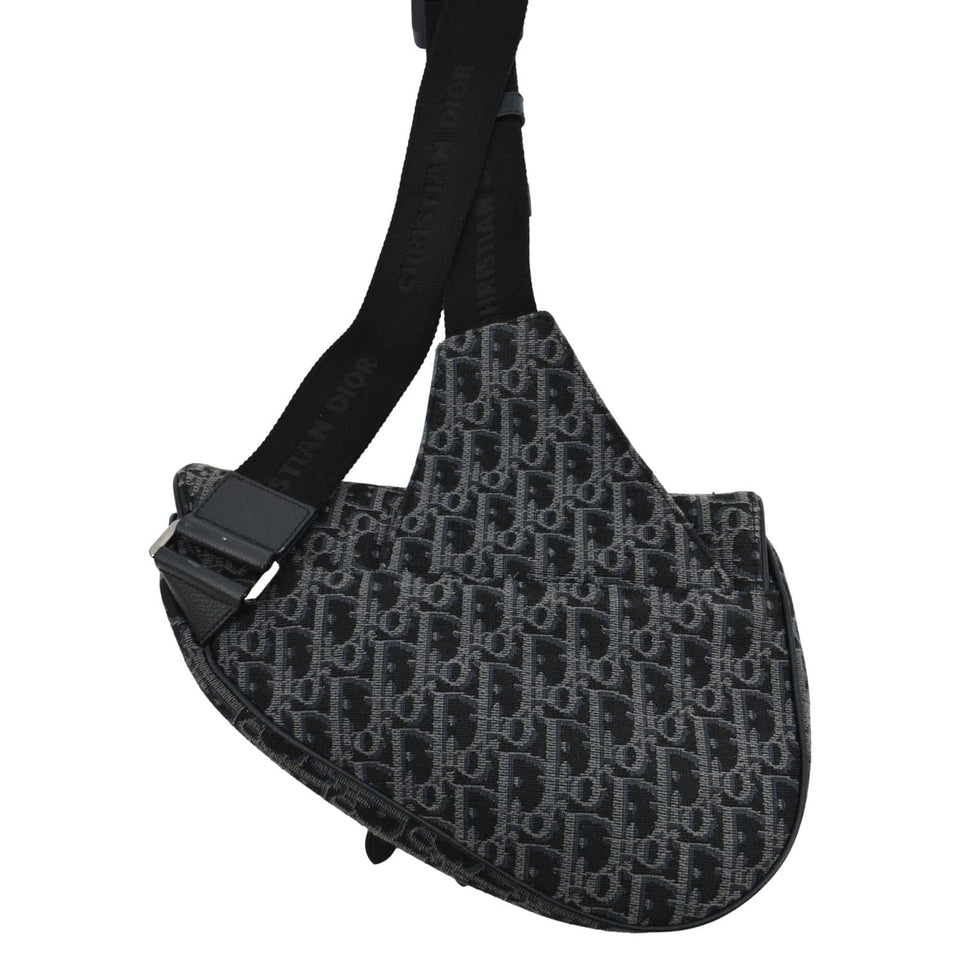Christian Dior Saddle Oblique Jacquard Crossbody Bag Black