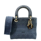 Christian Dior Lady D-Lite Embroidered Canvas Crossbody Bag Denim Blue