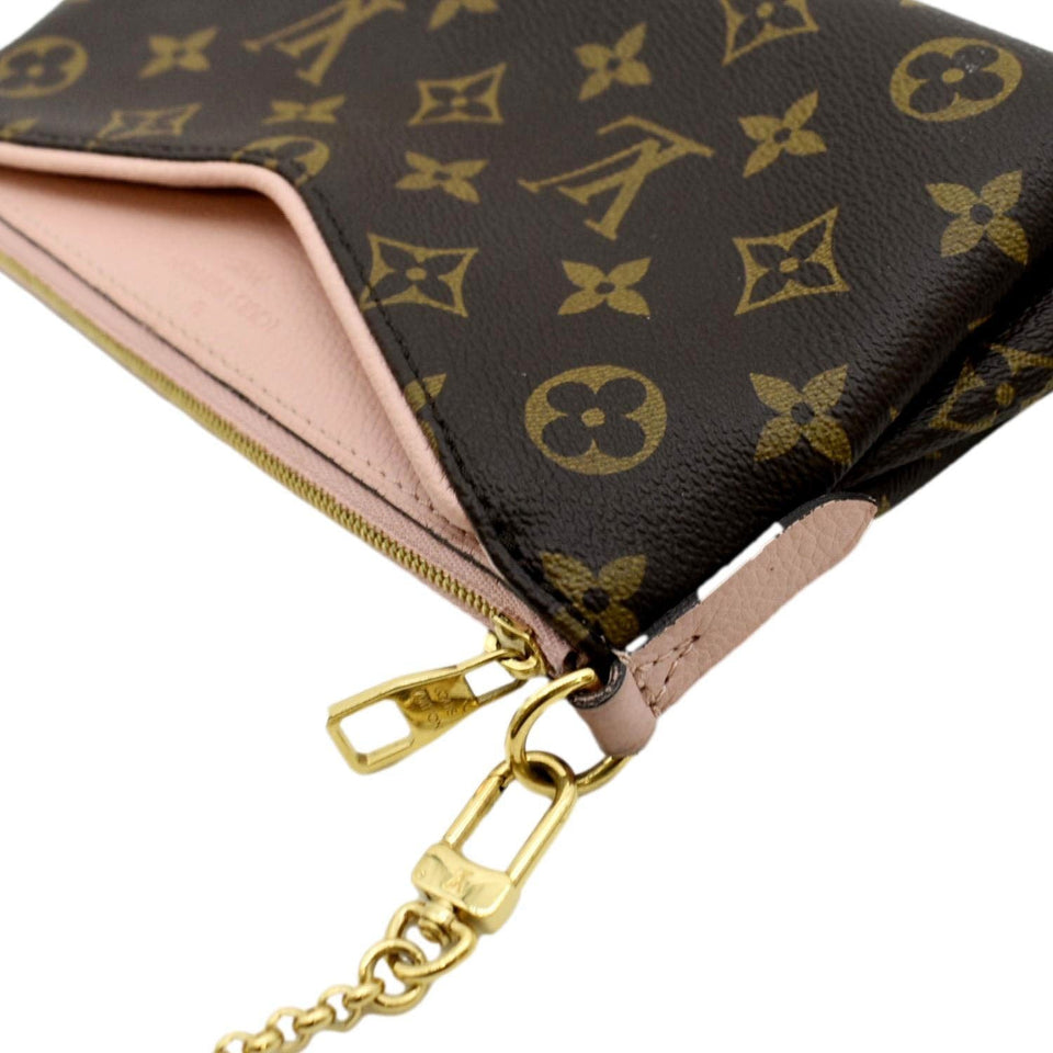 Louis Vuitton Pallas Monogram Canvas Clutch Crossbody Bag Brown