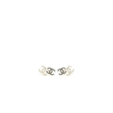 Chanel Double CC Logo Crystal Earrings Black and White Light Gold Tone