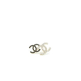 Chanel Double CC Logo Crystal Earrings Black and White Light Gold Tone