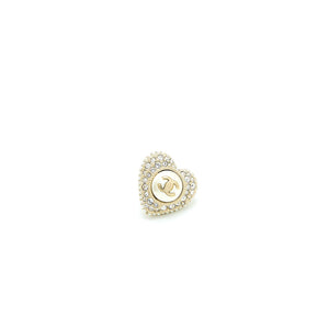 Chanel CC Logo Heart Earrings Crystal/Pearl Light Gold Tone