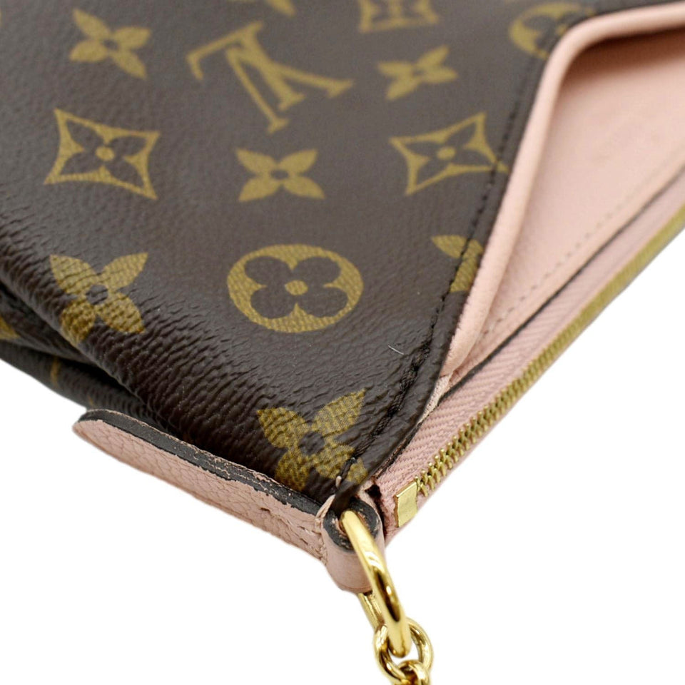 Louis Vuitton Pallas Monogram Canvas Clutch Crossbody Bag Brown