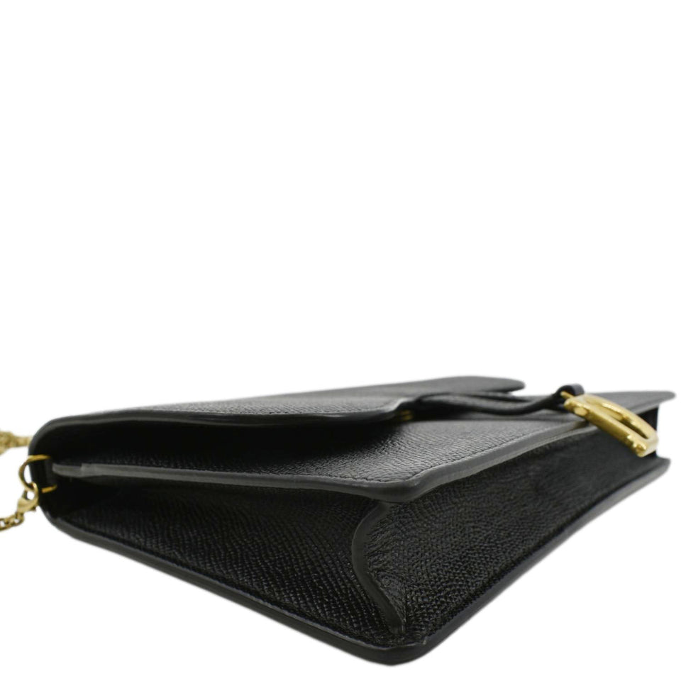 Christian Dior Long Saddle Leather Crossbody Chain Wallet Black