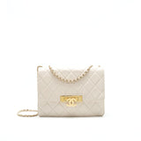 Chanel CC Logo Flap Bag With Chain Quilted Lambskin Ivory White