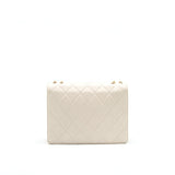 Chanel CC Logo Flap Bag With Chain Quilted Lambskin Ivory White