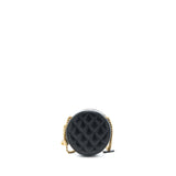Chanel 22K Gold Pillar Round Clutch With Chain Lambskin Black Brushed