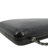 Chanel Chain Alligator Leather Clutch Bag Black