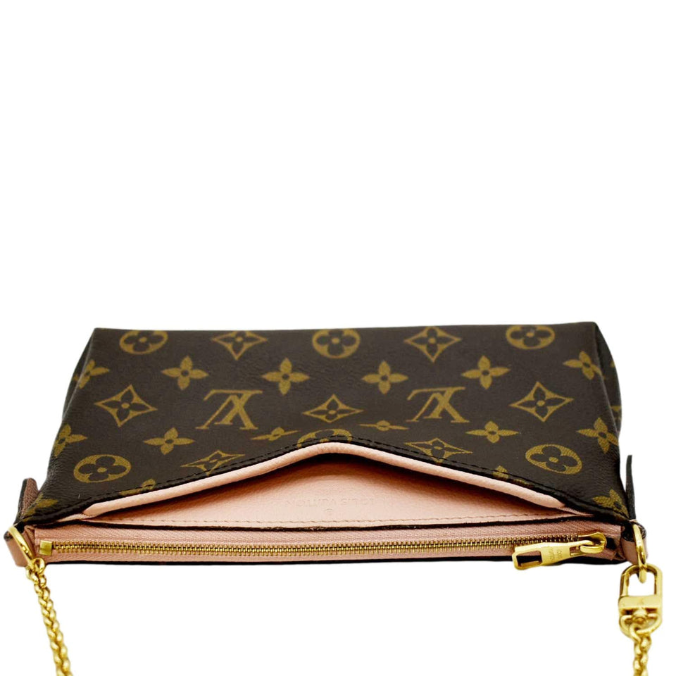 Louis Vuitton Pallas Monogram Canvas Clutch Crossbody Bag Brown