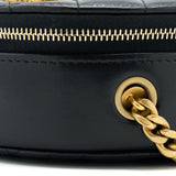 Chanel 22K Gold Pillar Round Clutch With Chain Lambskin Black Brushed