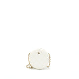 Chanel mini round Bag with Chain Caviar White L