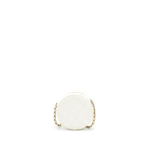 Chanel mini round Bag with Chain Caviar White L