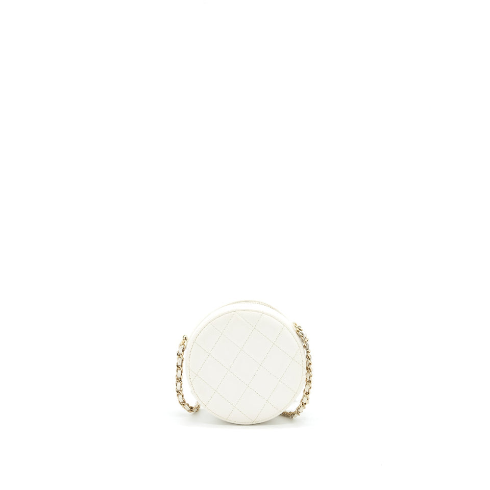 Chanel mini round Bag with Chain Caviar White L