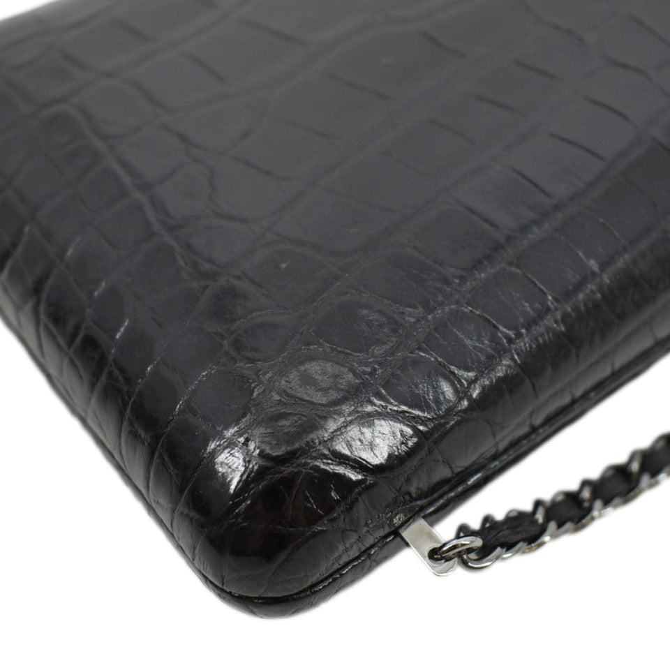 Chanel Chain Alligator Leather Clutch Bag Black