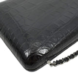 Chanel Chain Alligator Leather Clutch Bag Black