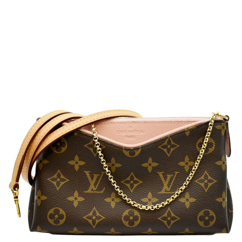 Louis Vuitton Pallas Monogram Canvas Clutch Crossbody Bag Brown