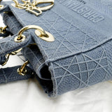 Christian Dior Lady D-Lite Embroidered Canvas Crossbody Bag Denim Blue