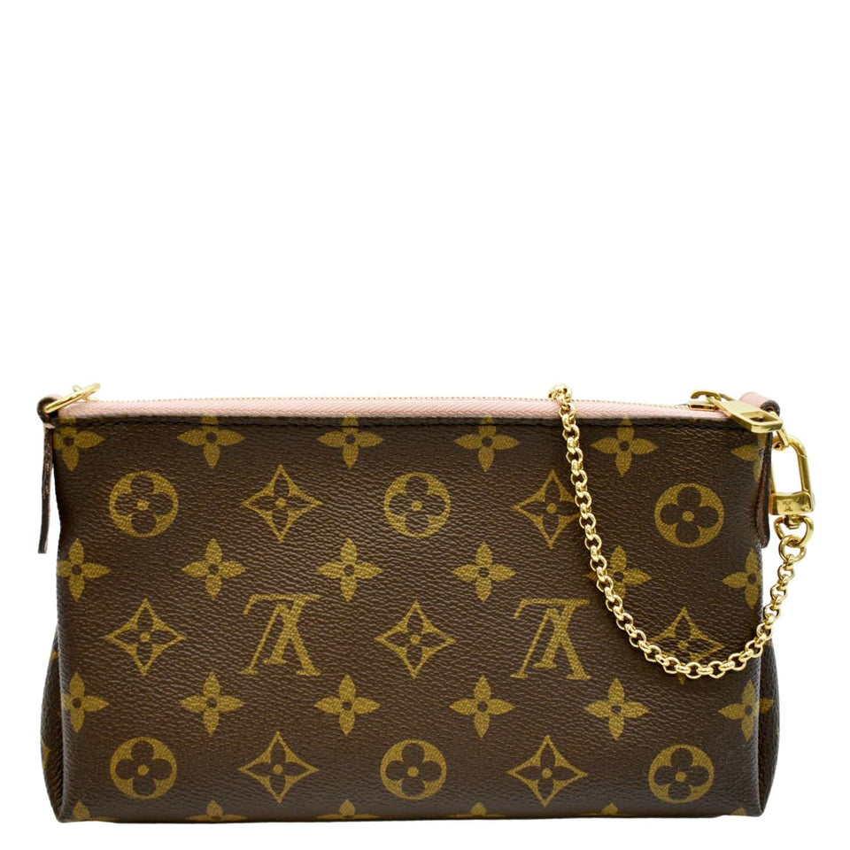 Louis Vuitton Pallas Monogram Canvas Clutch Crossbody Bag Brown