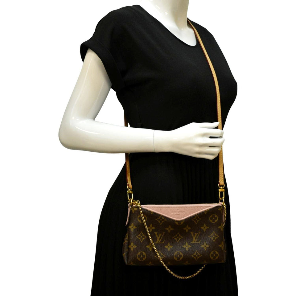 Louis Vuitton Pallas Monogram Canvas Clutch Crossbody Bag Brown