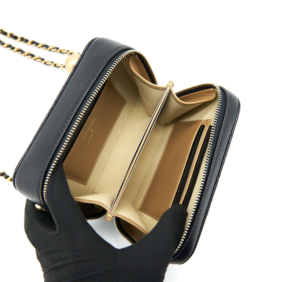 Chanel 22C Pearl Crush Mini Camera Case With Chain Black Lambskin
