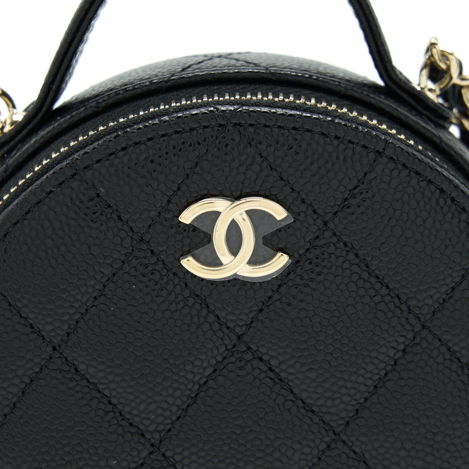 Chanel 22C Top Handle Round Vanity Black With Chain Caviar L