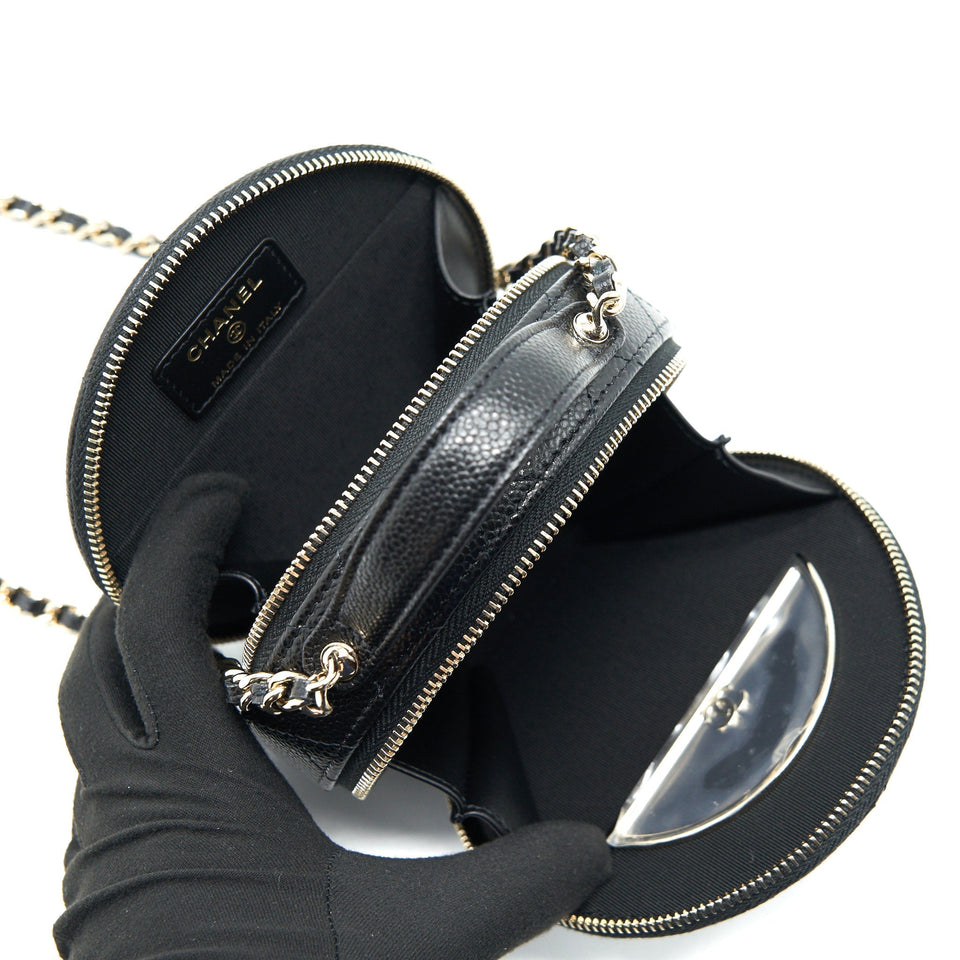 Chanel 22C Top Handle Mini Round Vanity On Chain Caviar Black L