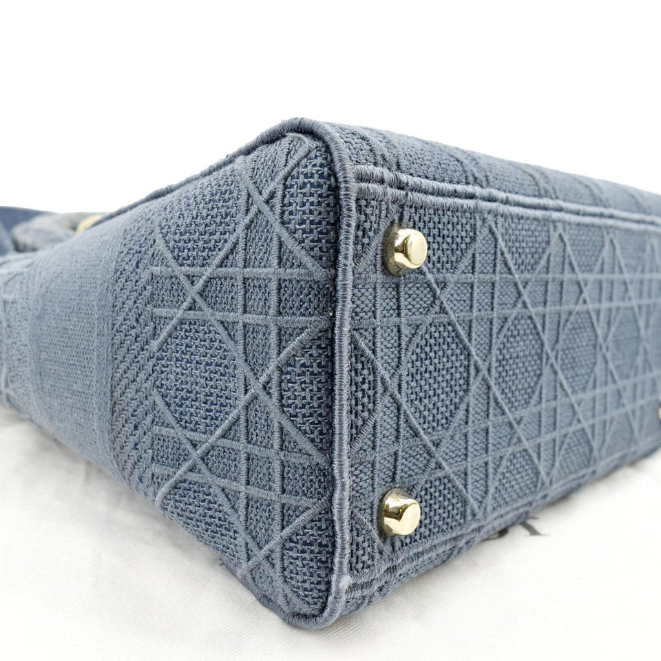 Christian Dior Lady D-Lite Embroidered Canvas Crossbody Bag Denim Blue
