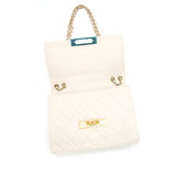 Chanel CC Logo Flap Bag With Chain Quilted Lambskin Ivory White
