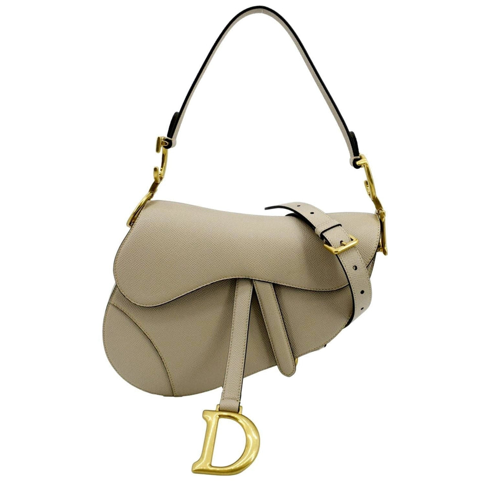 Christian Dior Saddle Grained Calfskin Leather Shoulder Bag Beige