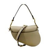 Christian Dior Saddle Grained Calfskin Leather Shoulder Bag Beige