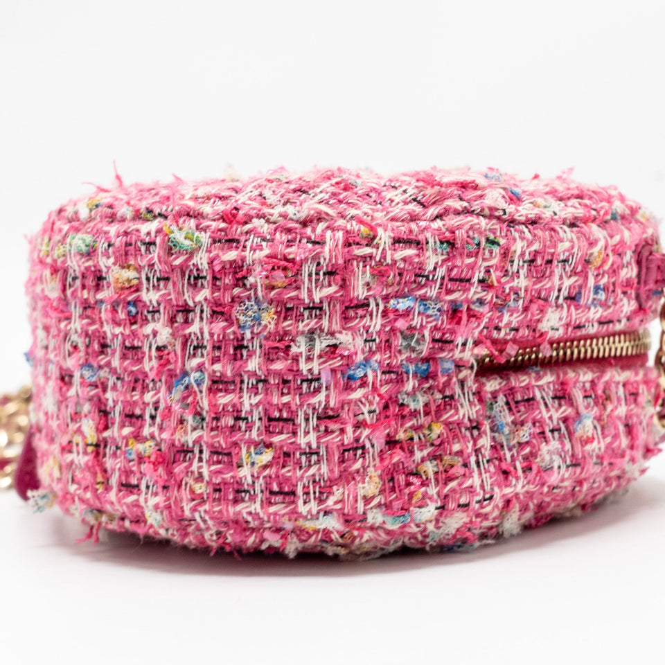 Chanel Round Clutch With Chain Tweed Pink/Multicolour L