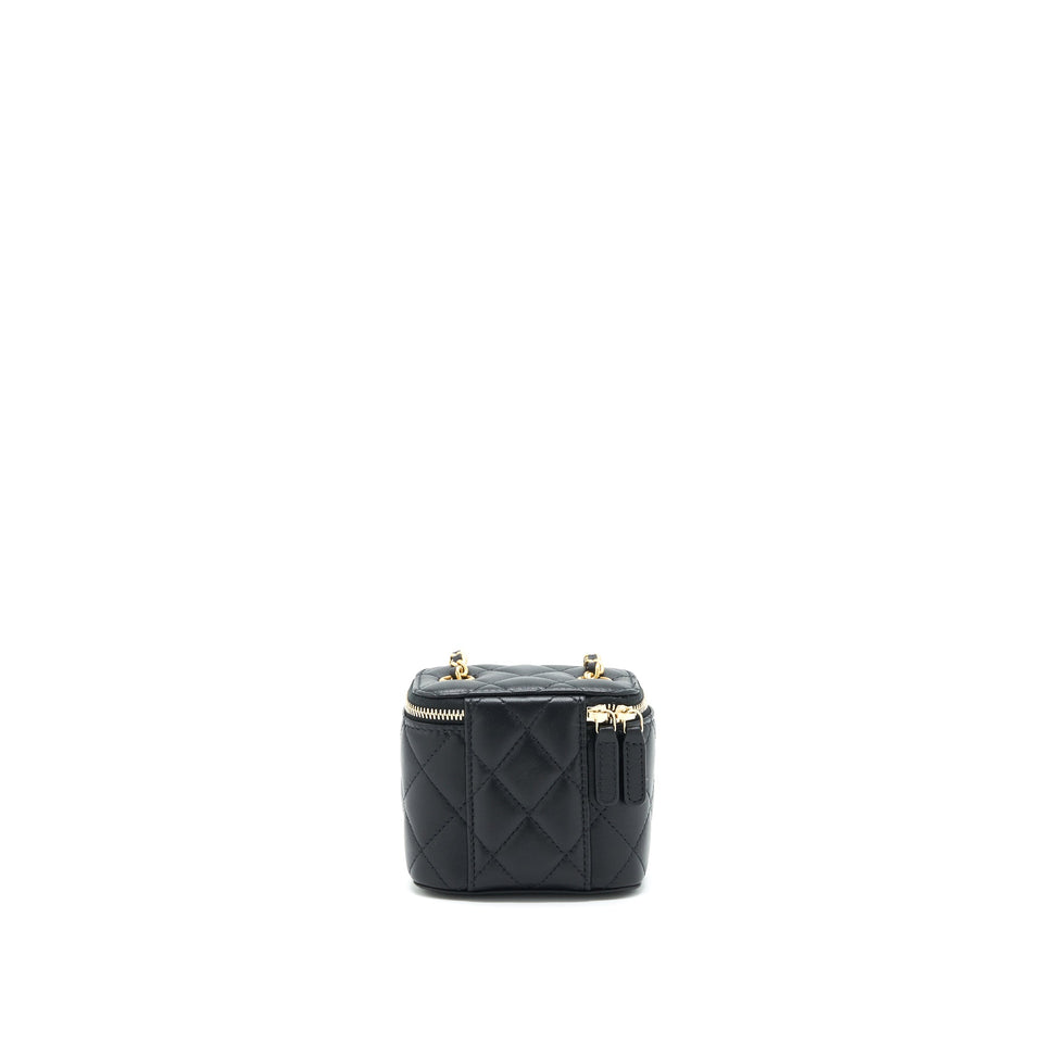 Chanel 22C Pearl Crush Mini Vanity With Chain Lambskin Black