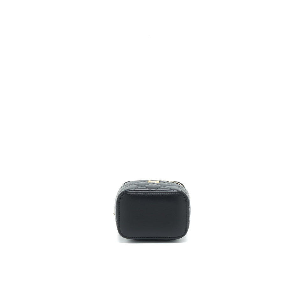 Chanel 22C Pearl Crush Mini Vanity With Chain Lambskin Black
