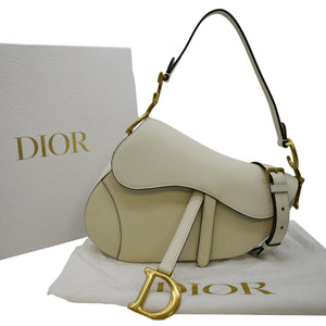 Christian Dior Saddle Grained Calfskin Leather Satchel Shoulder Bag Ivory