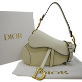 Christian Dior Saddle Grained Calfskin Leather Satchel Shoulder Bag Ivory