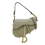 Christian Dior Saddle Grained Calfskin Leather Satchel Shoulder Bag Ivory