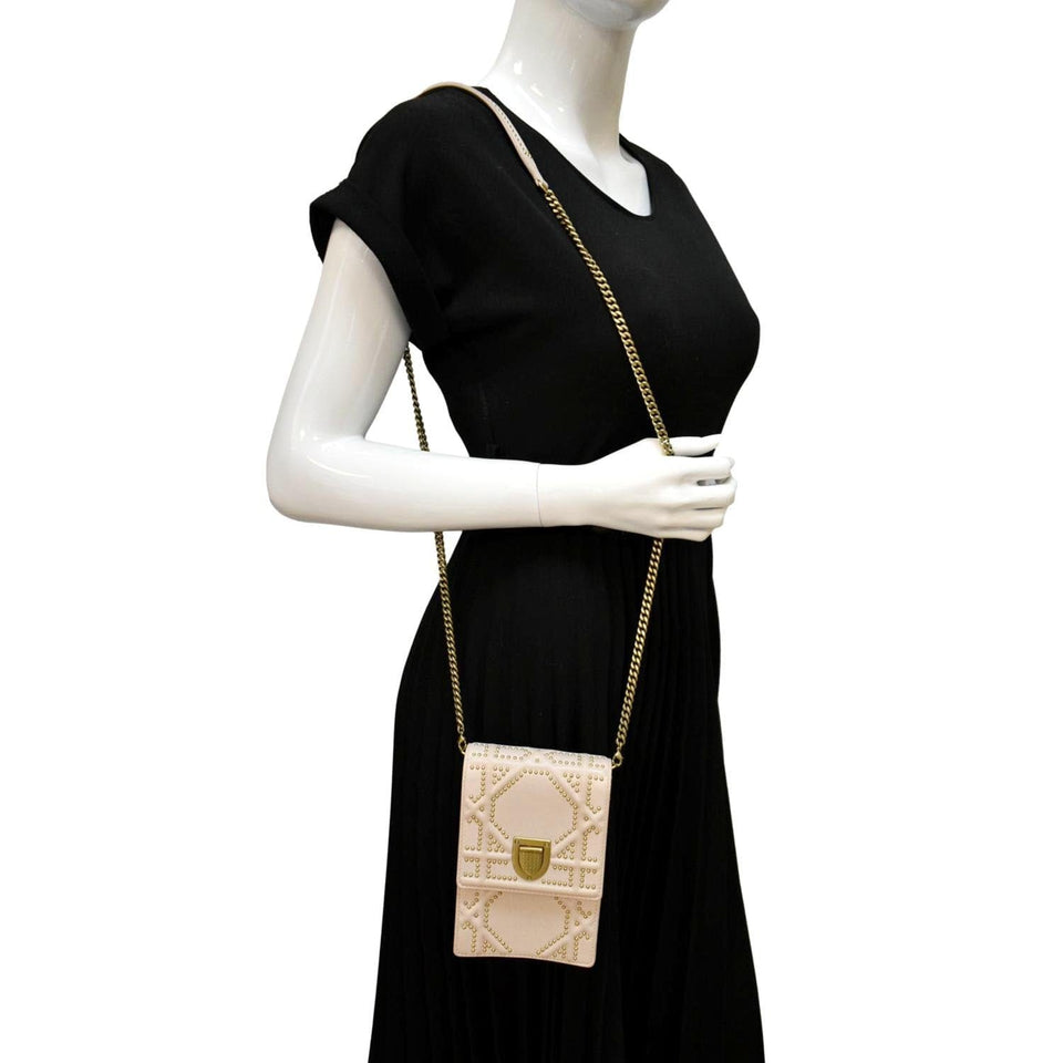 Christian Dior Diorama Vertical Leather Crossbody Clutch Bag Beige